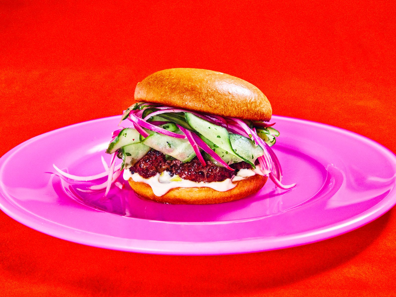 Juicy Bison Burger With Cucumber&#8211;Red Onion Slaw