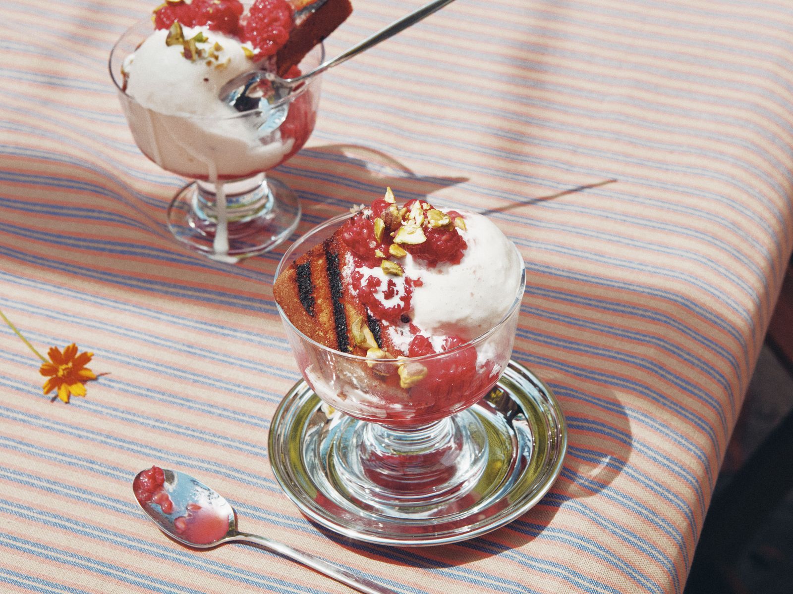 Grilled Pound Cake Sundae With Raspberries